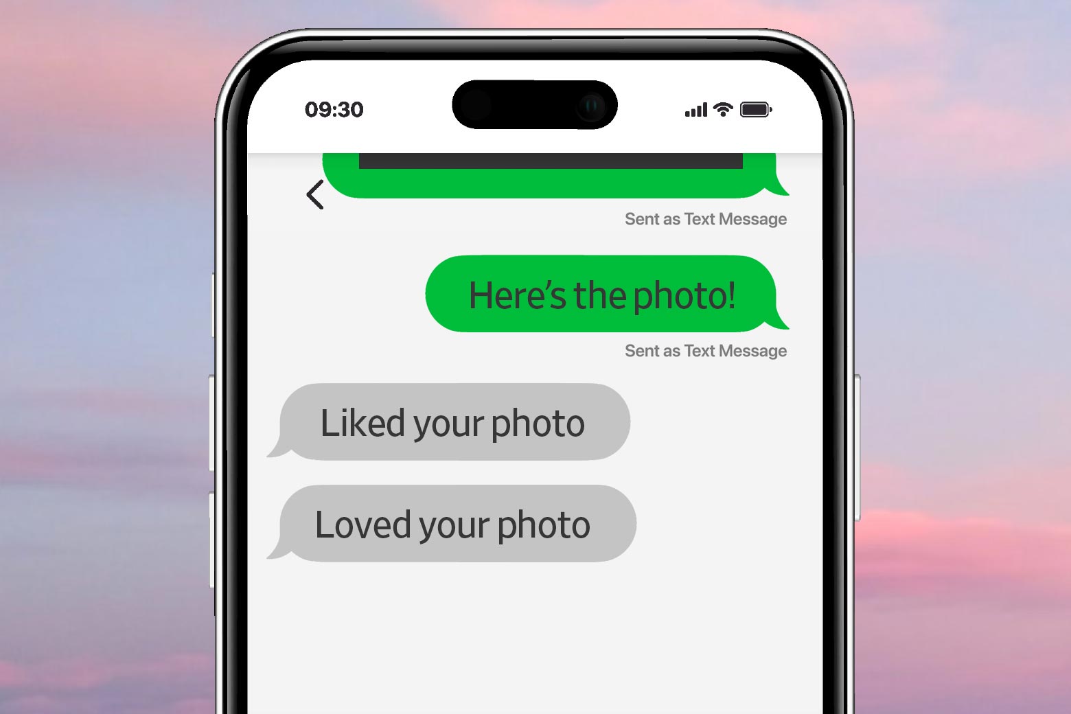 An illustration of a phone screen that shows a group chat destroyed by the dreaded green text message. 